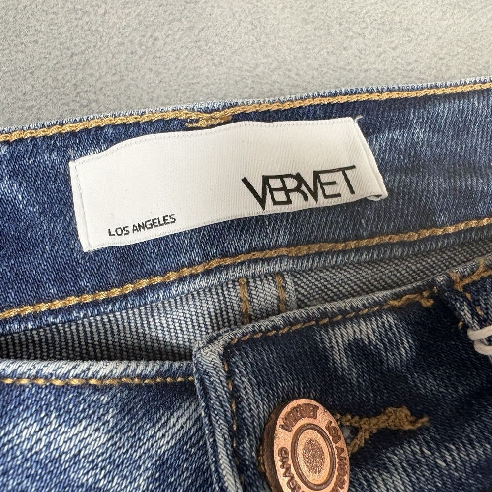 NEW VERVET Melissa Mid Rise Straight Jeans Size 27 Raw Hem Stretch Medium Wash - Picture 4 of 11